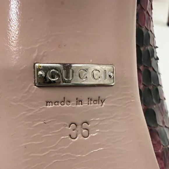 GUCCI PINK BLACK SNAKESKIN OPEN TOE PLATFORM PUMPS SIZE 36 EXCELLENT COND - Picture 6 of 12